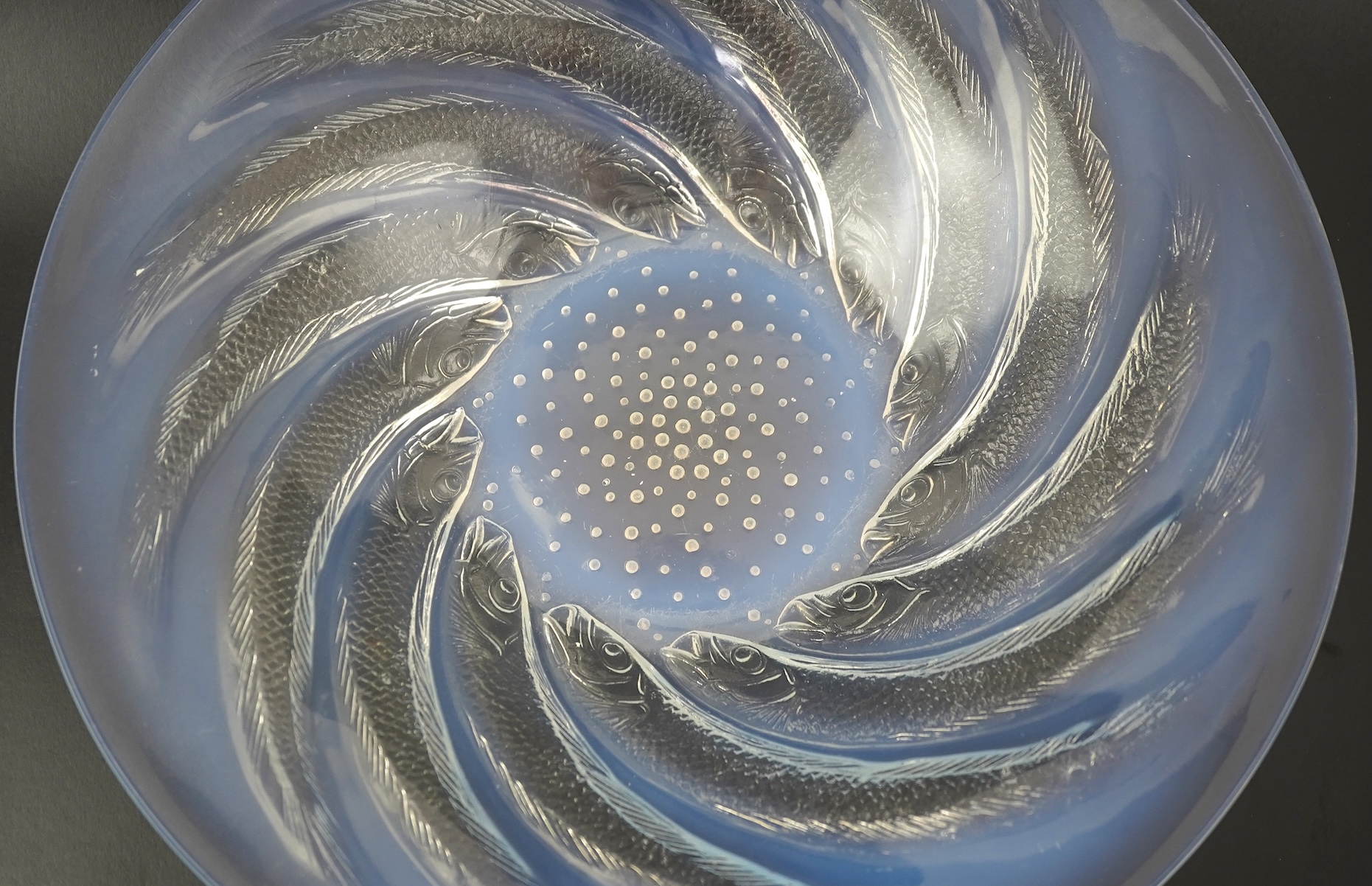 René Lalique: A 'Poissons' opalescent glass shallow bowl